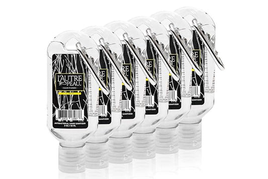Travel Hand Sanitizer Gel with Aloe Vera & Vitamin E Made by L’AUTRE PEAU - Citrus Scented Alcohol Based Liquid Instant Hand Cleaner Pocket Sanitizer with Carabiner Clip (2oz 6 Pack)