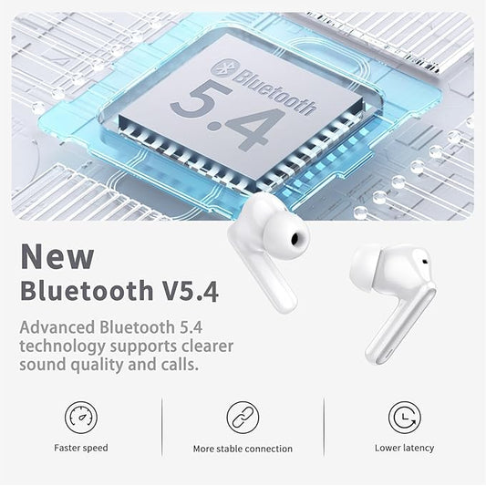 Wireless Earbuds, Bluetooth 5.4 Headphones in Ear with 4 ENC Noise Cancelling Mic, New Wireless Earphones HiFi Stereo Deep Bass 40H Playtime, In-Ear Bluetooth Earbuds LED Display IP7 Waterproof, White