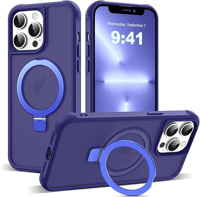 Compatible with iPhone 13 Pro Case with Invisible Magnetic O-Ring Stand Military-Grade Translucent Case for iPhone 13 Pro 6.1" [Compatible with Mag-Safe][Great Grip Feeling], Navy