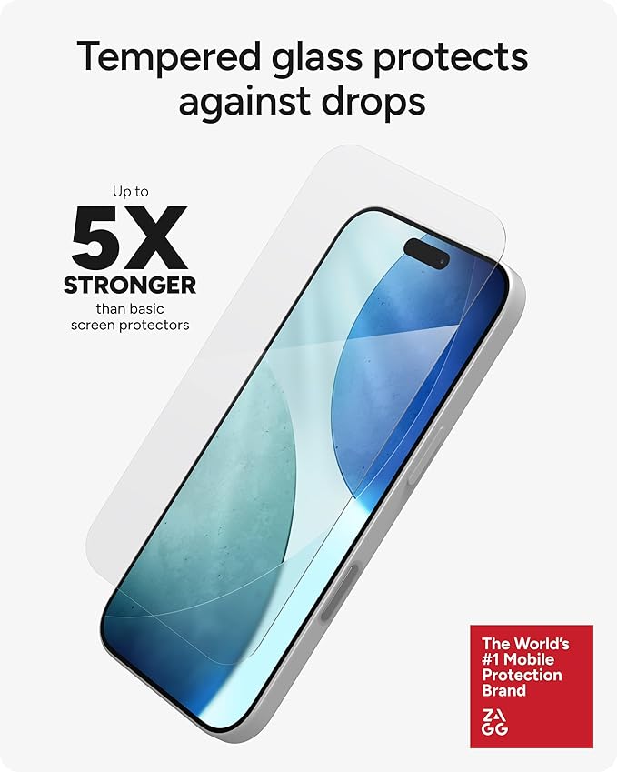 ZAGG Glass Elite Screen Protector for iPhone 17-5X Stronger Tempered Glass, ClearPrint Technology for Smudge Free Clarity, Smooth Feel, Full Coverage, InvisibleShield, Easy Two-Step Installation