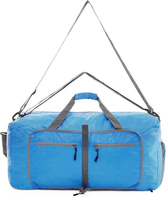 Dimayar Travel Duffle Bag for Men Women - Foldable Duffel Bag with Shoes Compartment - Overnight Bags Waterproof & Tear Resistant(40L,Light Blue)