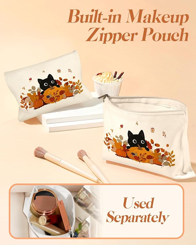 2 Pack Canvas Tote Bag - with Makeup Pouch Aesthetic Cute Women Reusable Canvas Bag for Shopping, Work, Travel