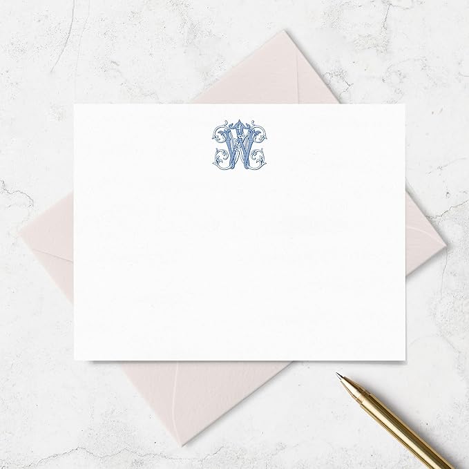 Classic 1 Letter Monogram Note Card and Envelope Stationery Set, Traditional Monogrammed Personalized Stationary in Choice of Set Size and Colors (Monogram Only)