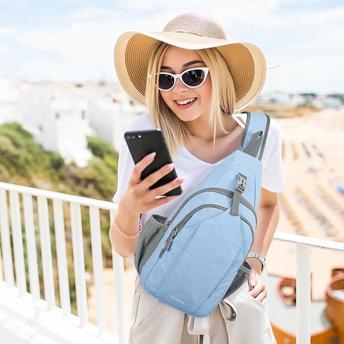 G4Free Sling Bag RFID Blocking Sling Backpack Crossbody Chest Bag Daypack for Hiking Travel (Light Blue)