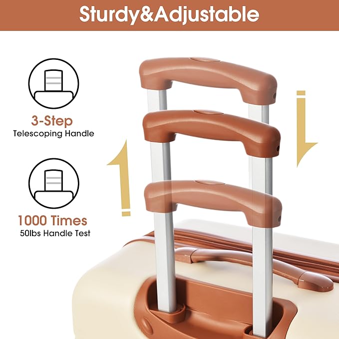 Merax Luggage sets of 13 Piece 16 20 24 28 IN Carry on Luggage sets 4 piece Hardcase White and Brown Luggage Expandable Suitcase Set with Wheels