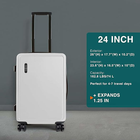 Luggage Sets 2 Piece, 24 Inch Suitcase and 28 Inch Luggage with Spinner Wheels, Durable Hard Shell Suitcase Set, Expandable Travel Suitcases with Wheels, White