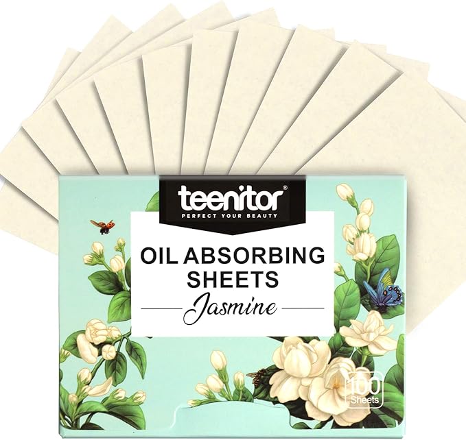 Teenitor Jasmine Oil Blotting Papers for Face - 100 Sheets, Oil Control Film Absorbing Sheets for Oily Skin, Men & Women