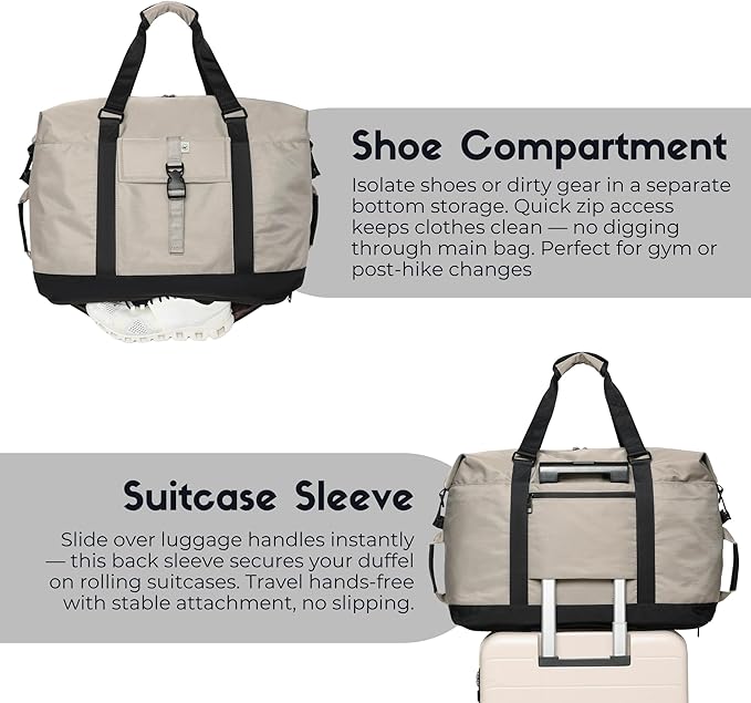 SUNNY BIRD Duffel with Utility Pouch, 40L Weekender Overnight Bag with Shoe Compartment for Travel and Sports (Grey and black)