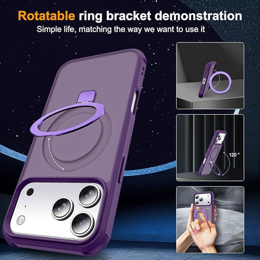 Compatible with iPhone 17 Pro Case with Invisible Magnetic O-Ring Stand Military-Grade Translucent Phone Case for iPhone 17 Pro 6.3" [Compatible with Mag-Safe][Great Grip Feeling], Purple