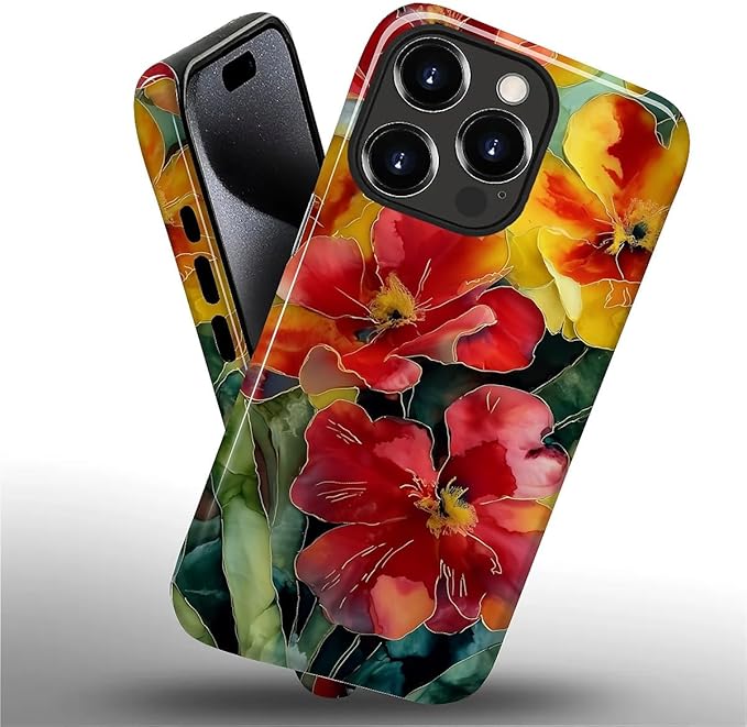 Case for iPhone 15 Pro Case,Vintage Floral Girly Design - Hybrid Dual Protection Silicone + Hard PC Shockproof Full Body Cover Slim Anti-Scratch Protective Case for Men Women