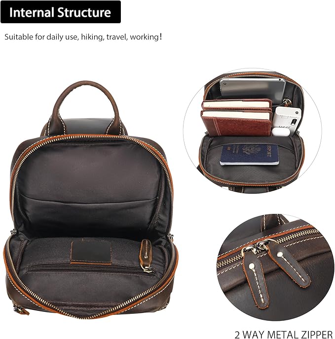 LANNSYNE Full Grain Leather Sling Bag For Men, Crossbody Chest Daypack Fits 10.5" iPad, Men’s Crossbody Bag