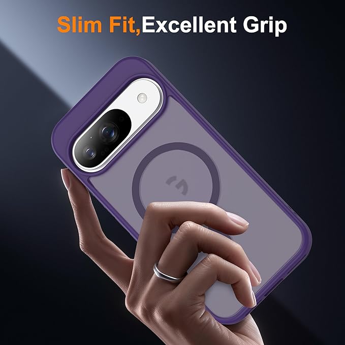 Compatible with Google Pixel 9 Case & Google Pixel 9 Pro Case with Magnetic [Compatible with Mag-Safe] Slim Translucent Matte Phone Cases with Anti-Fingerprint Tech, Purple