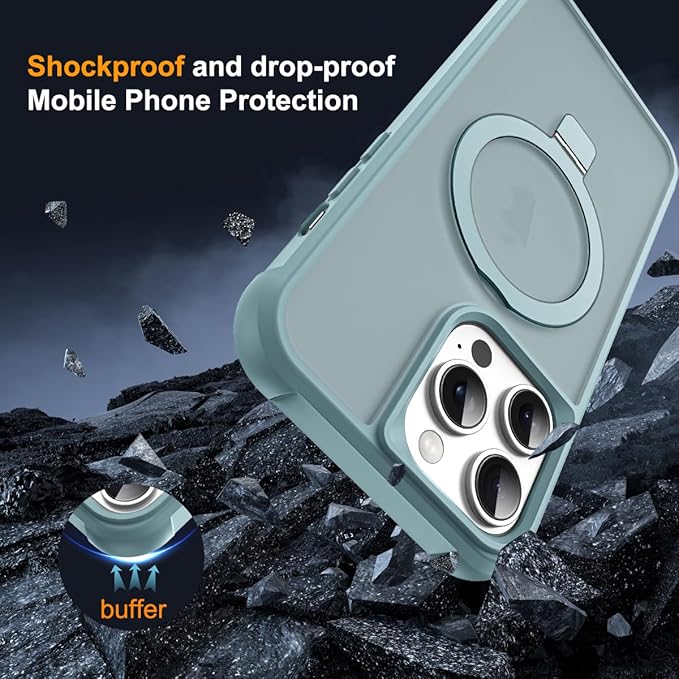 Compatible with iPhone 13 Pro Case with Invisible Magnetic O-Ring Stand Military-Grade Translucent Case for iPhone 13 Pro 6.1" [Compatible with Mag-Safe][Great Grip Feeling], Blue