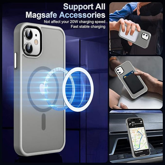 MOCCA Strong Magnetic for iPhone 11 Phone Case,[Compatible with Magsafe][Glass Screen Protector+Camera Lens Protector] Slim Thin Shockproof Cover Case for iPhone 11 6.1 inch, Titanium Gray
