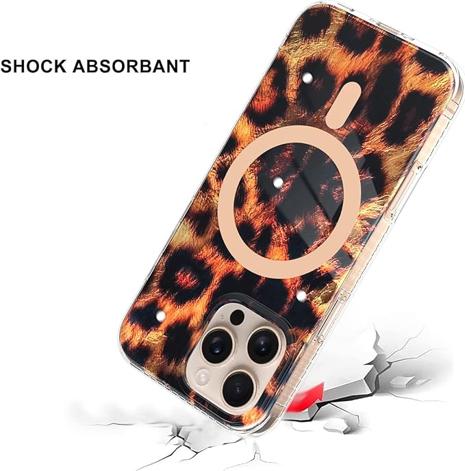 SAKUULO Magnetic for iPhone 16 Pro Case Gold Leopard Print Pattern [Compatible with MagSafe] Wireless Charge Strengthen Protection Cover, Gold Leopard (6.3")