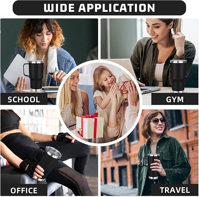 20 oz Tumbler with Handle Stainless Steel Insulated Coffee Mug Tumbler with Lid and Straw Double Wall Vacuum Insulated Coffee Mug Leak Proof Travel Mug Tumbler for Hot and Cold Drink (Black,8pack)