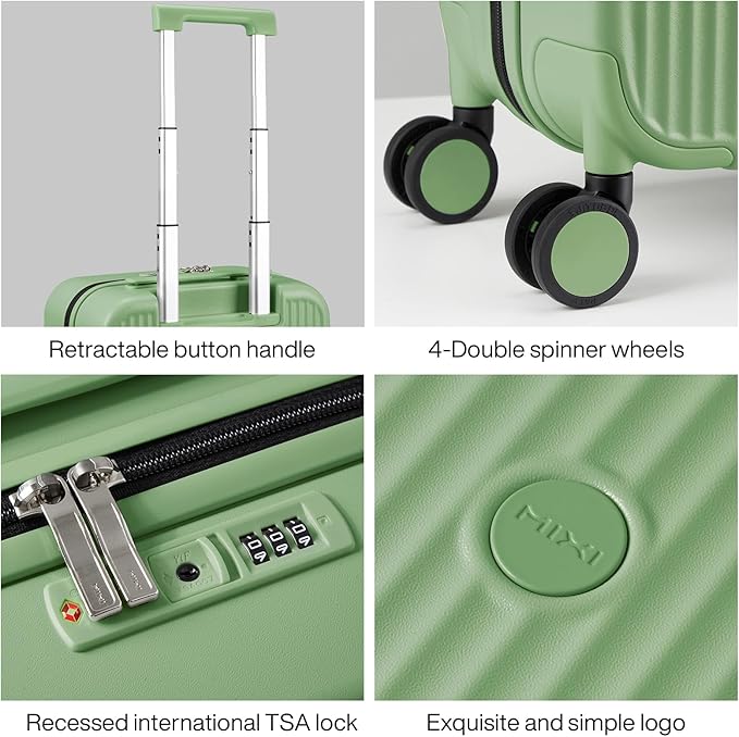 mixi Underseat Carry on Luggage 16 Inch Hardshell PC Suitcase with Spinner Wheels TSA Lock for Travel, Avocado Green