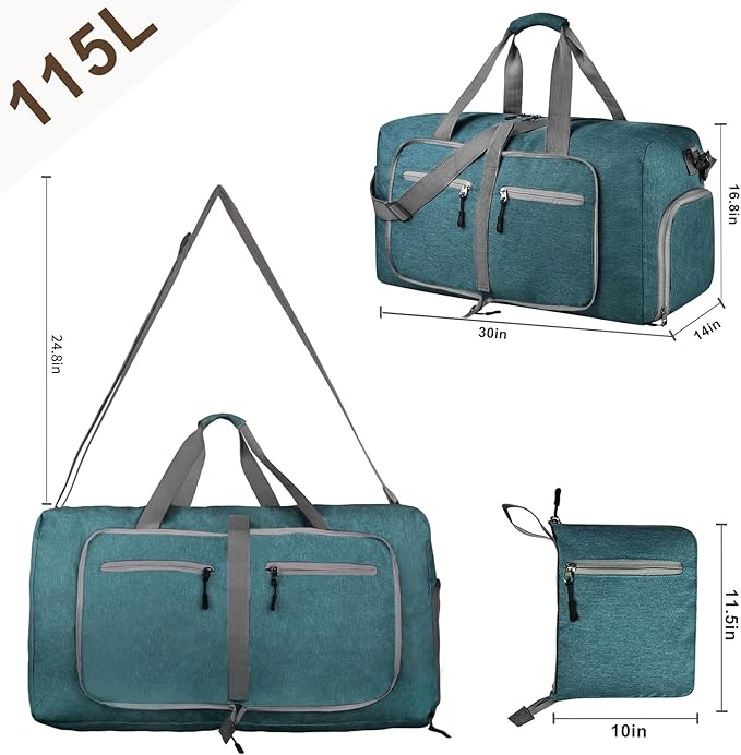 Dimayar 115L Travel Duffle Bag for Men Women - Foldable Duffel Bag with Shoes Compartment - Overnight Bags Waterproof & Tear Resistant(Green)