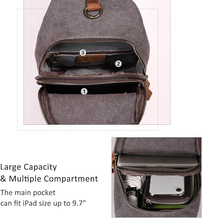 KL928 Canvas Sling Bag Crossbody Backpack Shoulder Casual Rucksack for Men Women,Dark Dray