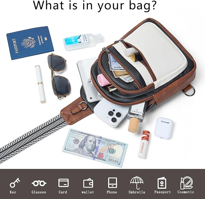 Sling Bag for Women Crossbody Bag Fanny Pack Cross Body Sling Purse Vegan Leather Trendy Travel Purse Black/White/Brown