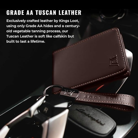 Kings Loot Wallet for Men | Minimalist Slim RFID Blocking Leather Design with Cash Pocket & Card Pull Strap | Holds 1-15 Cards | Stylish & Durable Wallets (Umber)