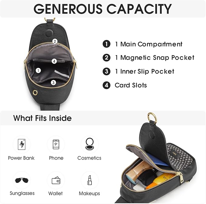 Kattee Sling Crossbody Bag for Women, Leather Fanny Pack Crossbody Sling Bags, RFID Purse Chest Bag Small Daypack for Women