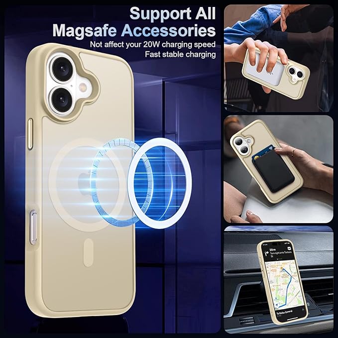 MOCCA Strong Magnetic for iPhone 16 Case, [Compatible with Magsafe][16FT Mil-Grade Drop Protection] Slim Thin Translucent Matte Protective Cover Case for iPhone 16 Phone Case 6.1", Light Gold