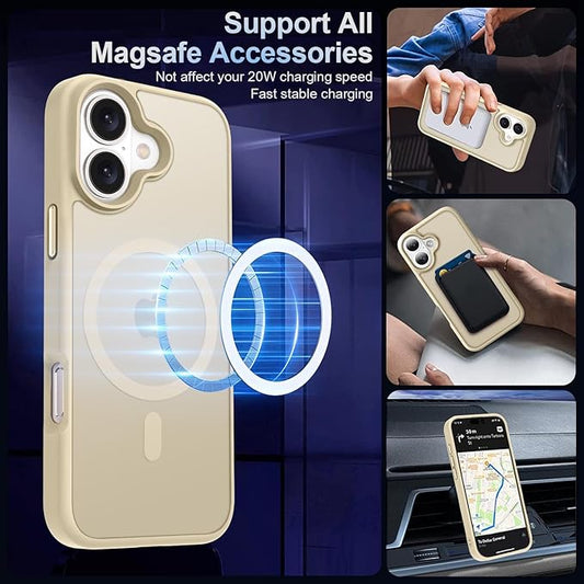 MOCCA Strong Magnetic for iPhone 16 Case, [Compatible with Magsafe][16FT Mil-Grade Drop Protection] Slim Thin Translucent Matte Protective Cover Case for iPhone 16 Phone Case 6.1", Light Gold