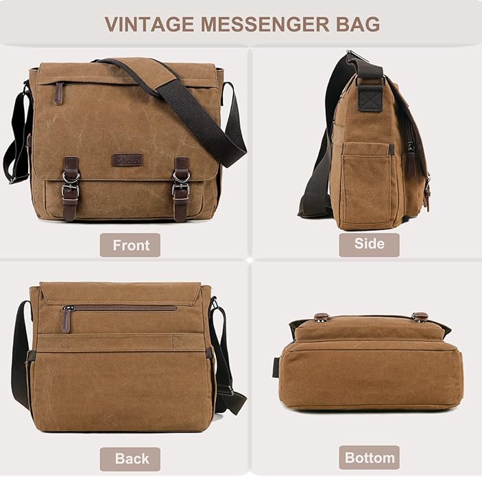 Canvas Messenger Bag for Men Women,Travel Satchel Shoulder bag 15.6 Inch Laptop Bag briefcase Business