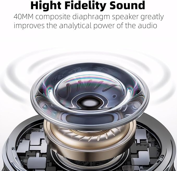 GU-DI Active Noise Cancelling Headphones, Wireless Over Ear Bluetooth Headphones, Hi-Res Audio, Deep Bass, with mic, Foldable Lightweight Headset, Suitable for Travel Home Office Gym Cellphone PC