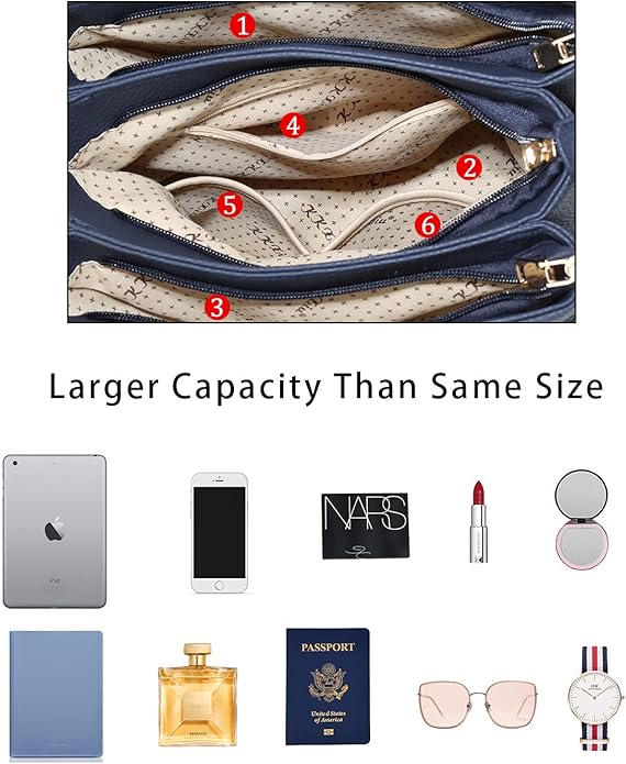 KKXIU Women Satchel Bags Handle Shoulder Handbags and Purses Pockets Zipper Leather Crossbody Bags