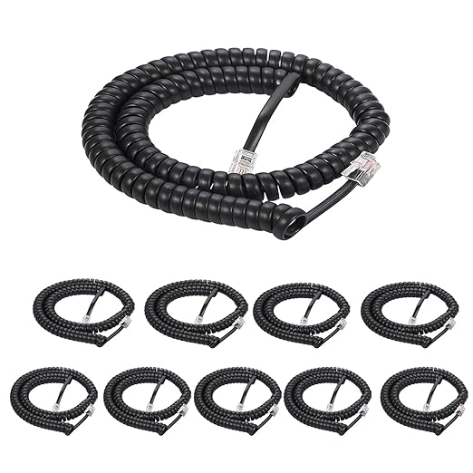 Vthahaby Coiled Wire 8Ft Uncoiled / 1.4Ft Coiled Landline Phone Handset Cable 4P4C Telephone Accessory Black (10)