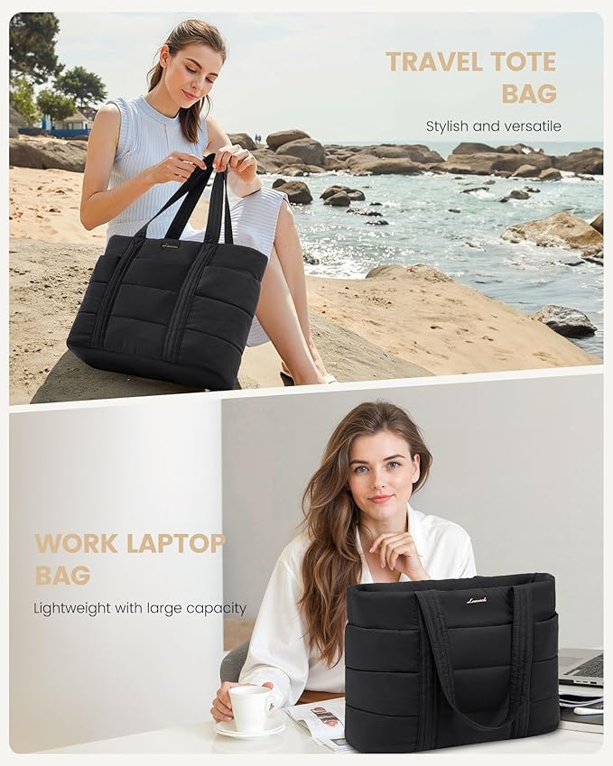 LOVEVOOK Tote Bag for Women, Large Puffer Work Tote Laptop Bag, Lightweight Travel Tote Bag with Zipper Gifts for Women