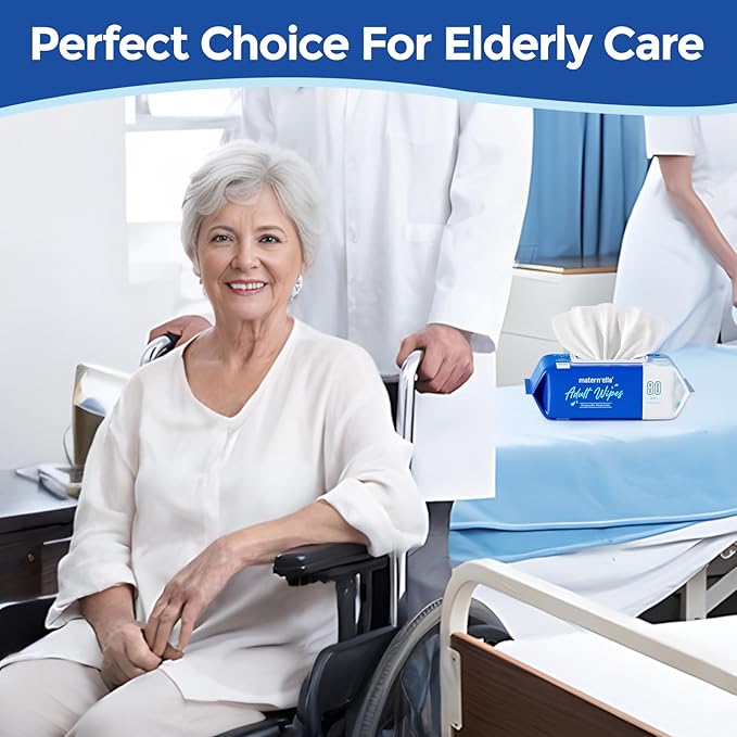 MATERN'ELLA Adult Wet Wipes, Cleansing Wash Cloths for Elderly Care, 99% Pure Water for Incontinence, Personal Bath, Alcohol-Free, 4 Flip-Top Packs(320 Wipes Total)