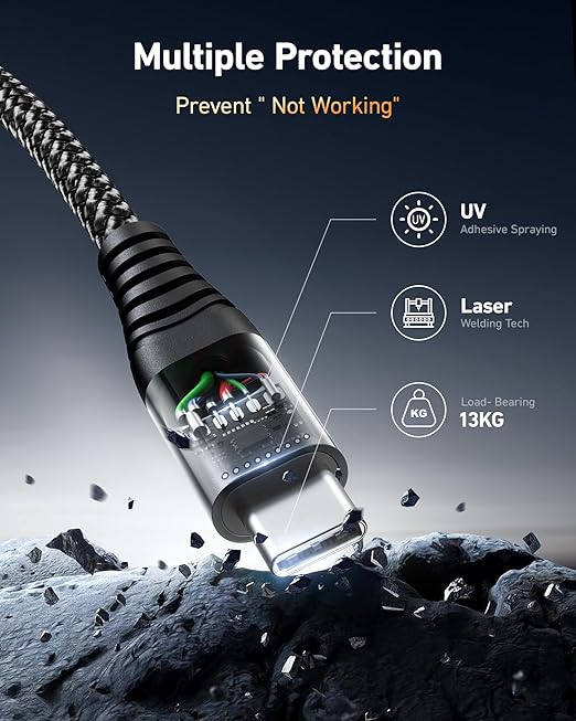 USBC to C Cable 10FT USB C Cables 60W, Long USB Type C Fast Charging Cable for Car Durable iPhone USB C Charger Cable USB C Cord for iPhone 17/16/15/Pro Max, Samsung Galaxy and More-Black