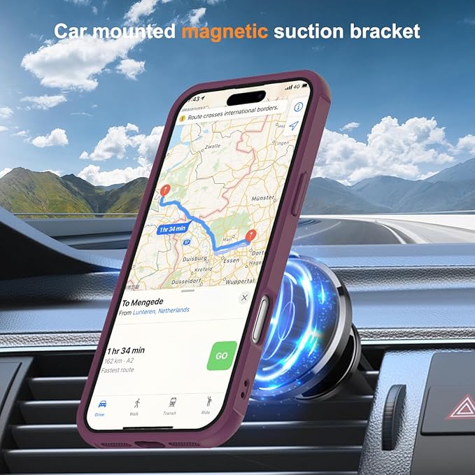 Compatible with iPhone 17 Pro Case with Invisible Magnetic O-Ring Stand Military-Grade Translucent Phone Case for iPhone 17 Pro 6.3" [Compatible with Mag-Safe][Great Grip Feeling], Wine Red