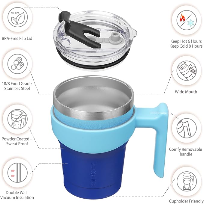 BJPKPK 10oz Tumbler With Handle Stainless Steel Insulated Tumbler Cups With Lid And Straw For Home, Office or Car,Sky