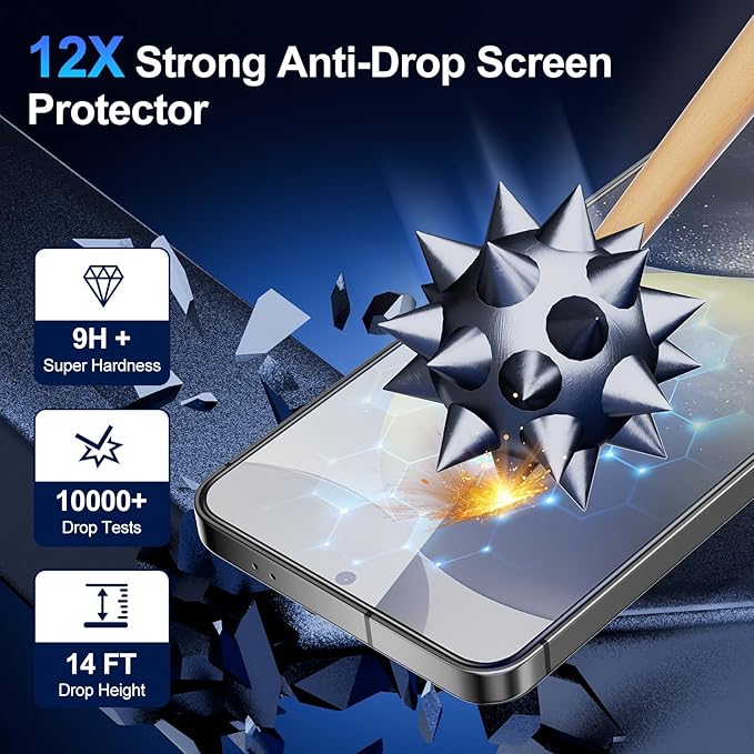 Compatible with Samsung Galaxy S24 Screen Protector Clear,[100% Fingerprint Unlock][Shatterproof][Anti-Reflection & Anti-Fingerprint]3D Full Coverage 9H Screen Protector,Easy Install,2 Pack