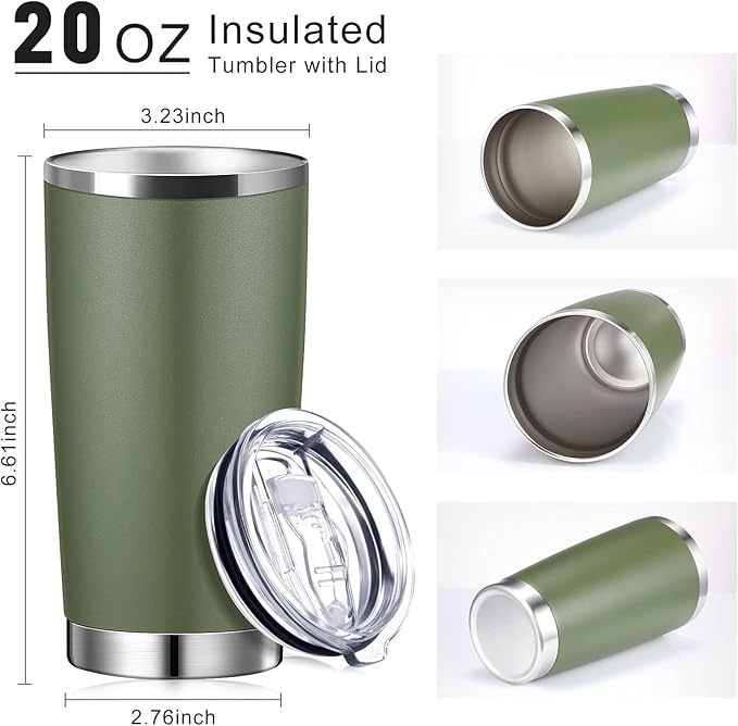 Sieral 36 Packs Stainless Steel Tumbler Bulk with Lid Vacuum Double Wall Insulated Travel Coffee Mug Powder Coated Tumbler Cup for Graduation Wedding Christmas Birthday Party(Army Green, 20 oz)