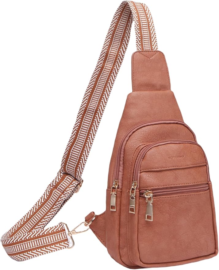 Crossbody Sling Bag for Women Vegan Leather Fanny Pack Small Cross Body Purse Anti Theft Chest Bag for Travel Brown