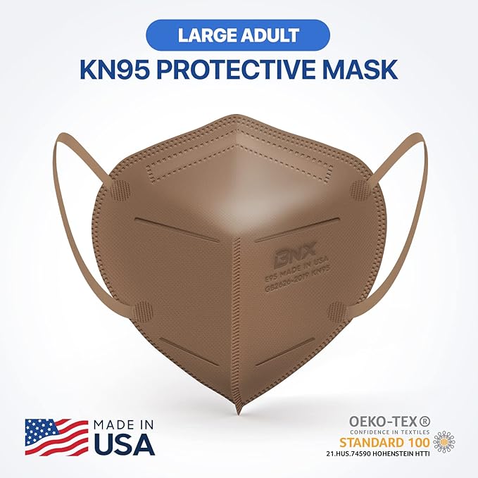 BNX KN95 Face Masks Made in USA (Adult Large, Adult Medium, Kids Small) (Earloop) (Model: E95/E95M/E95S)