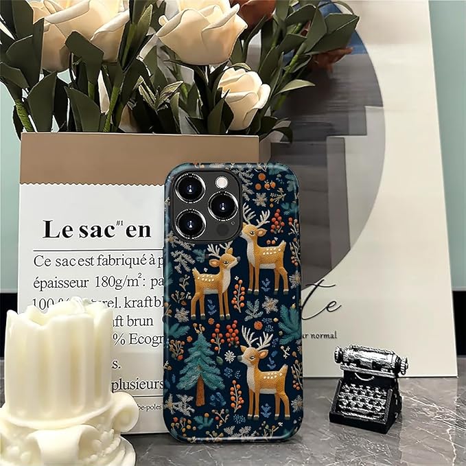 Case for iPhone 16 Pro Max Case,Cute Christmas Reindeer Design - Hybrid Dual Protection Silicone + Hard PC Shockproof Full Body Cover Slim Anti-Scratch Protective Case for Men Women