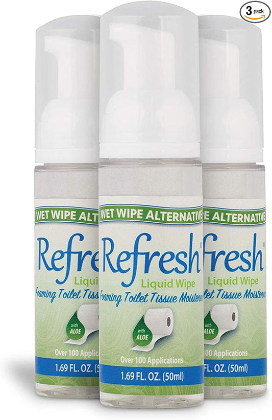 Refresh Liquid Wipe: Toilet Paper Foam. Eco-Friendly Flushable Wet Wipe Alternative. Cleanses and Soothes with Witch Hazel and Aloe. Plumbing and Septic Safe. 50ml (1.69 Fl Oz) – 3 Pack.…