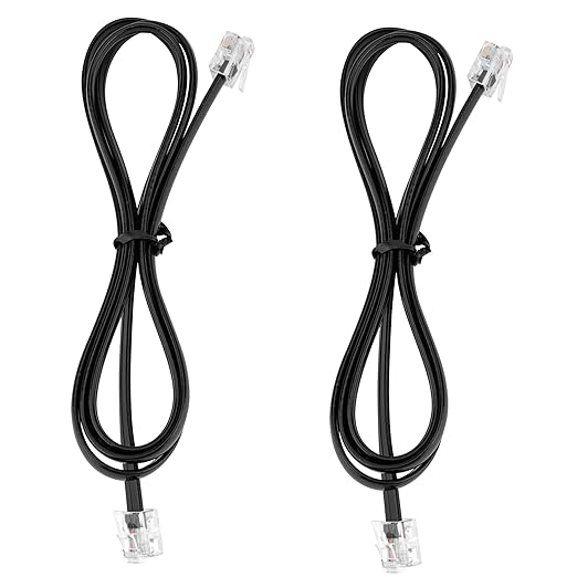 LanSenSu RJ12 Cable Phone Cord RJ12 6P6C Male to Male Straight Wired for Both Data and Voice Use - 2Pack (Black, 3.3FT)