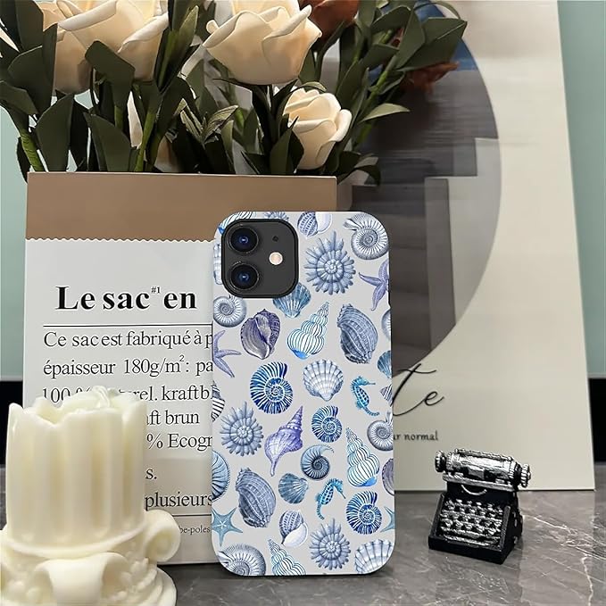 Case for iPhone 11,Summer Beachy Seashell for Woman Men Full Body Protective Cover Shockproof 2 in 1 Silicone + Hard PC Case for iPhone 11