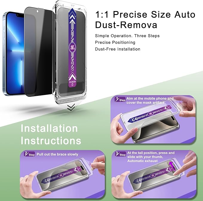 2 Pack Privacy Screen Protector for iPhone 13 Pro Max and iPhon 14 Plus 6.7-Inch Auto Dust Removal, No Bubbles,Anti-Spy Tempered Glass Film, Easy Installation