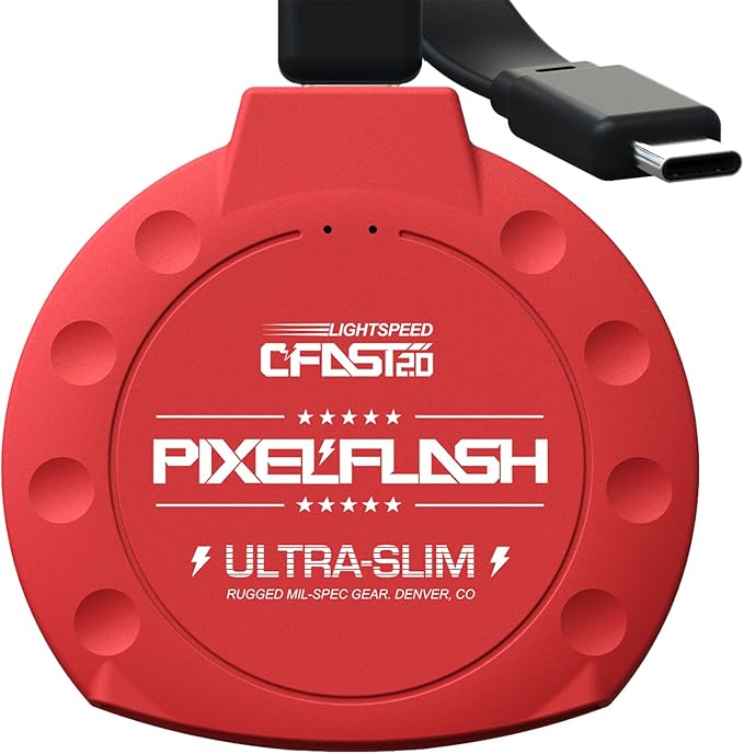 PixelFlash CFast 2.0 Card Reader USB C (Red) - Memory Card Adapter with Cabled Type-C USB 3.1 Gen 2, Up to 10Gbps File Transfer, Ultra-Slim & Anti-Slip Rubber Shell, Compatible with Most Brands & OS