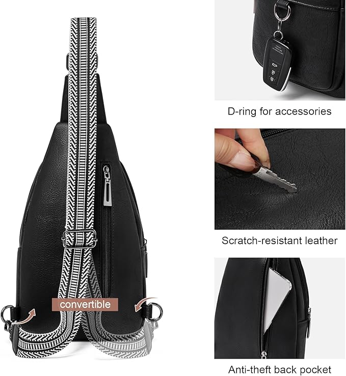 Womens Sling Bag Crossbody Bags for Women Vegan Leather Sling Backpack Daypack Fanny Pack Crossbody Purse Travel