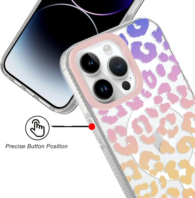 SAKUULO Magnetic for iPhone 14 Pro Max Case Colourful Leopard Print Pattern [Compatible with MagSafe] [with Screen Protector] Wireless Charge Strengthen Protection Cover, Colourful Leopard (6.7")