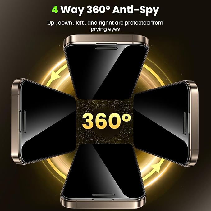 WSKEN for iPhone 16 Pro Privacy Screen Protector - [4 Way 360 Anti-Spy] [Auto Dust-Remove & Zero Bubble] 4 Directions Anti Peep Shatterproof Tempered Glass for 16 Pro 6.3 Inch, 2 Pack